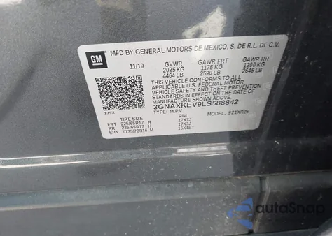 2020 Chevrolet Equinox Fwd Lt 1.5L Turbo from USA, damaged, VIN 3GNAXKEV9LS588842